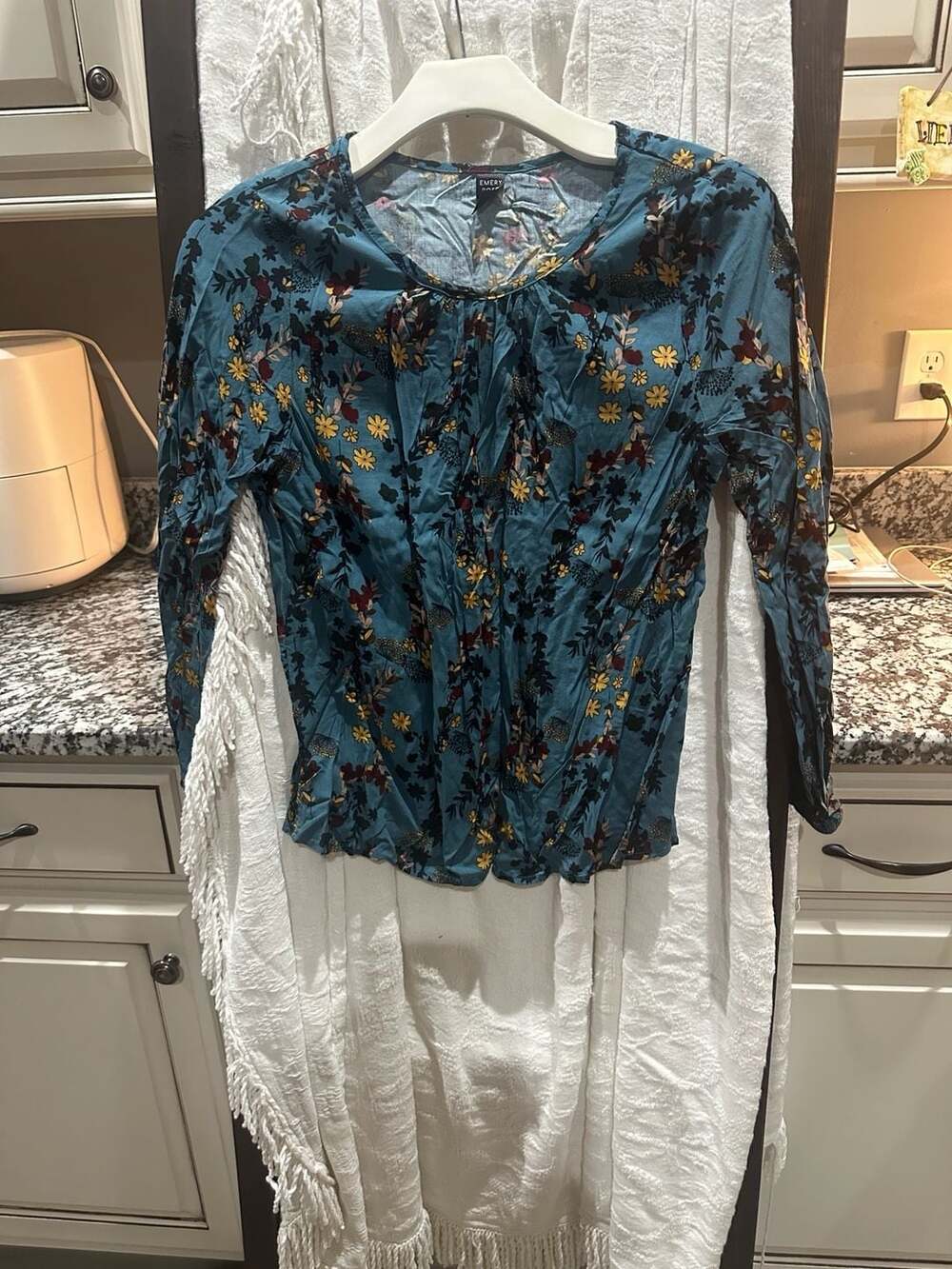 Emery Rose Blue Floral Print Long Sleeve Top Size S